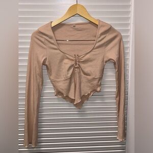 Beige Long Sleeve Crop Top